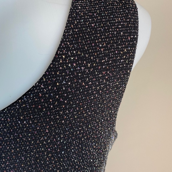 Suzy Shier Y2K Black Rainbow Sparkle Sleeveless Midi Dress Large‎ Draped Front - Picture 6 of 15